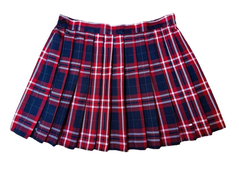 Sz 10 Large  The Row Women's Plaid Red Short Skirt Waist 32” Length 16.5”